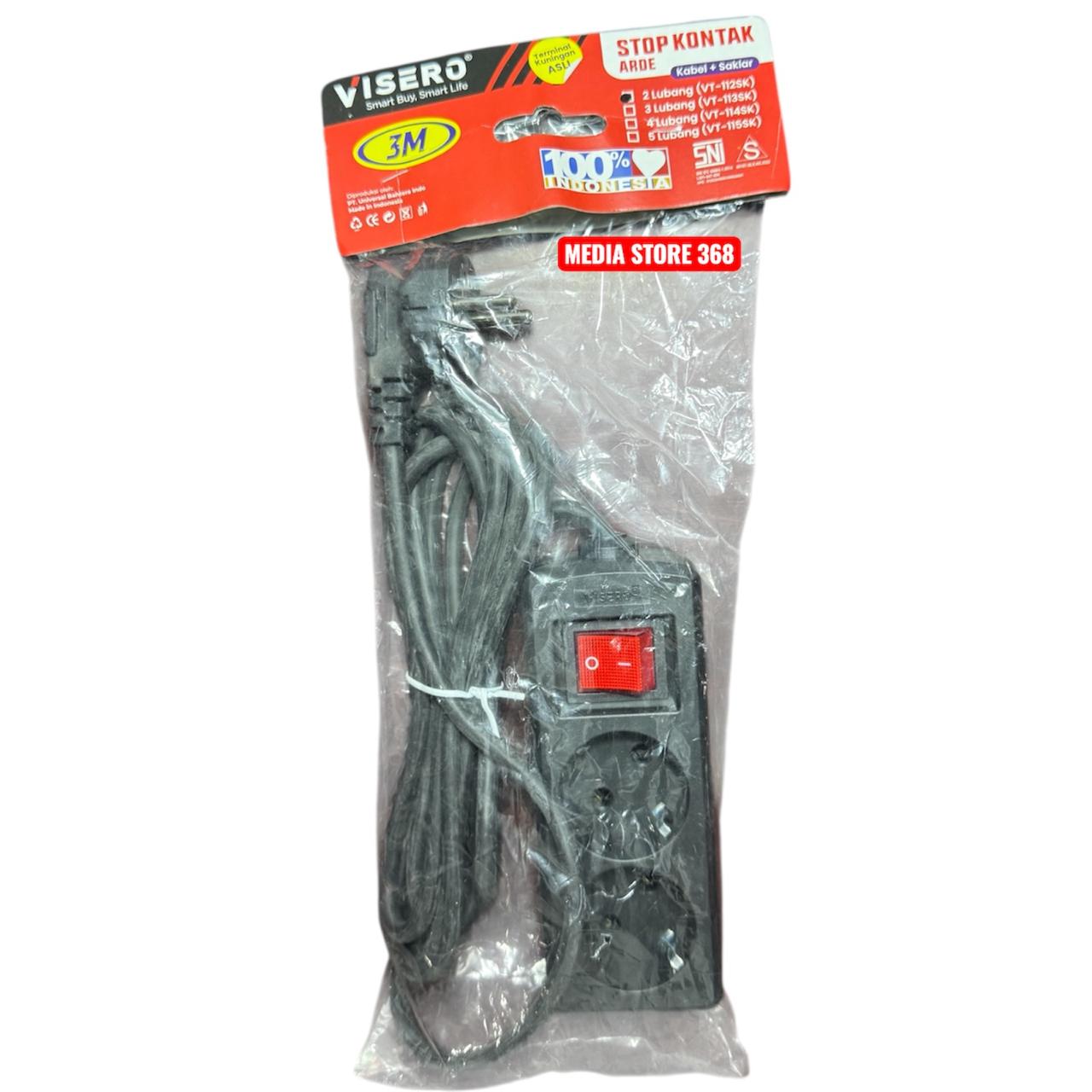 VISERO Stop Kontak/Terminal 5 Lubang Body HITAM Kabel 10M dengan Switch On/Off SNI Kabel Asli Tembaga Tahan Panas Kuat Tahan Lama