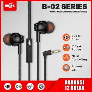 Indok Headset B-02 Super Bass Stereo Earphone 3.5mm Jack 10mm Speaker 120cm Kabel Garansi 12 Bulan - Wire Handsfree