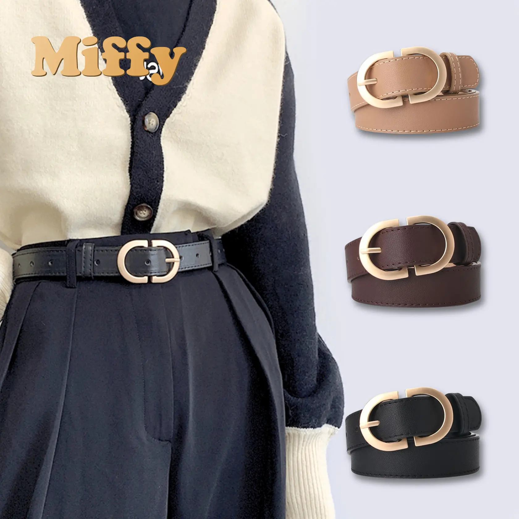 Miffy Ikat Pinggang Wanita Kasual PU Belt Model Split Buckle Gesper Cewek Fashion