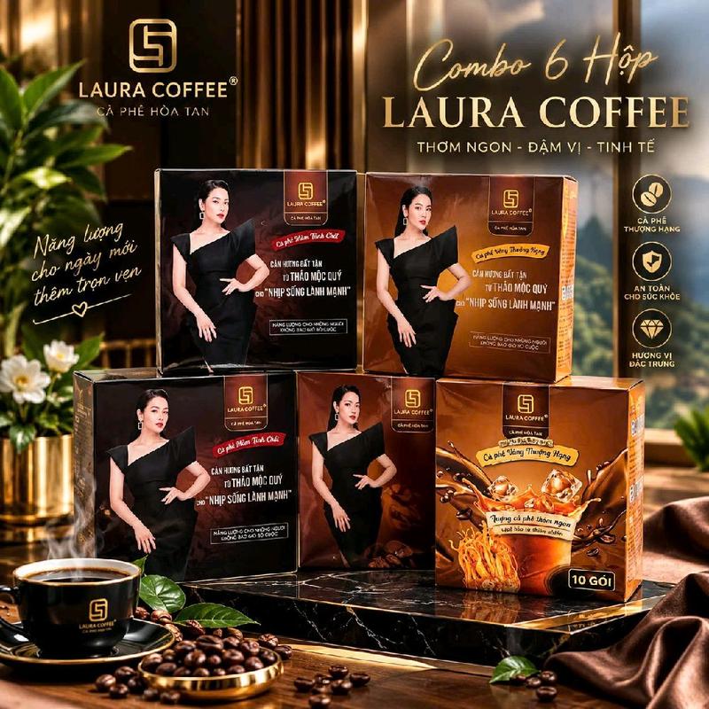 Combo 6 Hộp Cà Phê Laura - 2 vị Nấm Linh Chi và Đông Trùng Hạ Thảo - Thơm Ngon, Đậm Vị, Tinh Tế