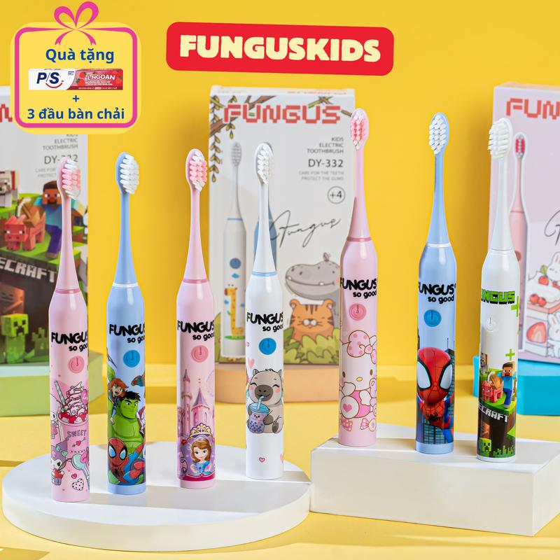 Bàn chải điện cho bé Fungus DY-332 sóng âm thông minh chống nước IPX7, bảo hành 1 năm 1 đổi 1 tặng kem đánh răng