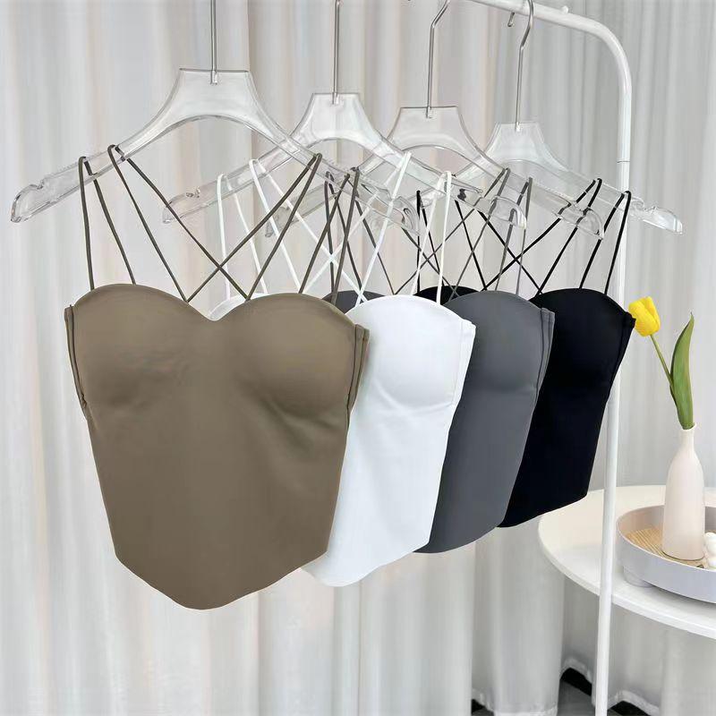 061558   Ice Silk Latex Fixed Cup with Chest Pad Solid Color Outer Wear Suspender Vest 0
