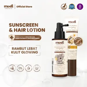 Moell Bundling Hair Lotion 100gr & Physical Sunscreen 30gr  - Hair Lotion Dengan Panax Ginseng, Kemiri, Biotin Menumbuhkan Rambut Dalam 7 Hari - Physical Sunscreen SPF 50(+) PA(++++) - Skincare Formulasi Dokter Dengan Microbiome Teknologi - Skincare Anak