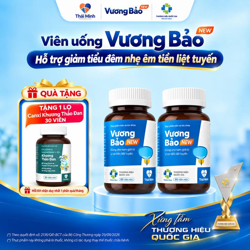 [MUA 2 ĐƯỢC 3] 2 lọ Vương Bảo 80 viên tặng 1 hộp Canxi - Hỗ trợ cải thiện tiểu đêm, tiểu khó, tiểu són ở nam giới có phì đại tiền liệt tuyến