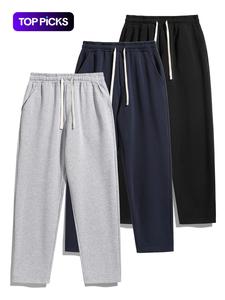 メンズソリッドサーマルライニングドローストリングウエストパンツ、秋冬のカジュアルな快適なルーズフィットパンツ、メンズボトムスはデイリーウェア、リラックスフィット