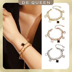 18K PVD Rose Gold Silver Plated Waterproof Shell Four Leaf Clover Bracelet Stainless Steel Fine Fashion Jewelry Bracelets Women