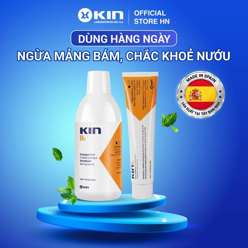 Kin Combo Nước Súc Miệng & Kem Đánh Răng Kin B5 500ml/125ml Ngừa Hôi Miệng Viêm Nướu Mảng Bám Không Cồn Dùng Hàng Ngày