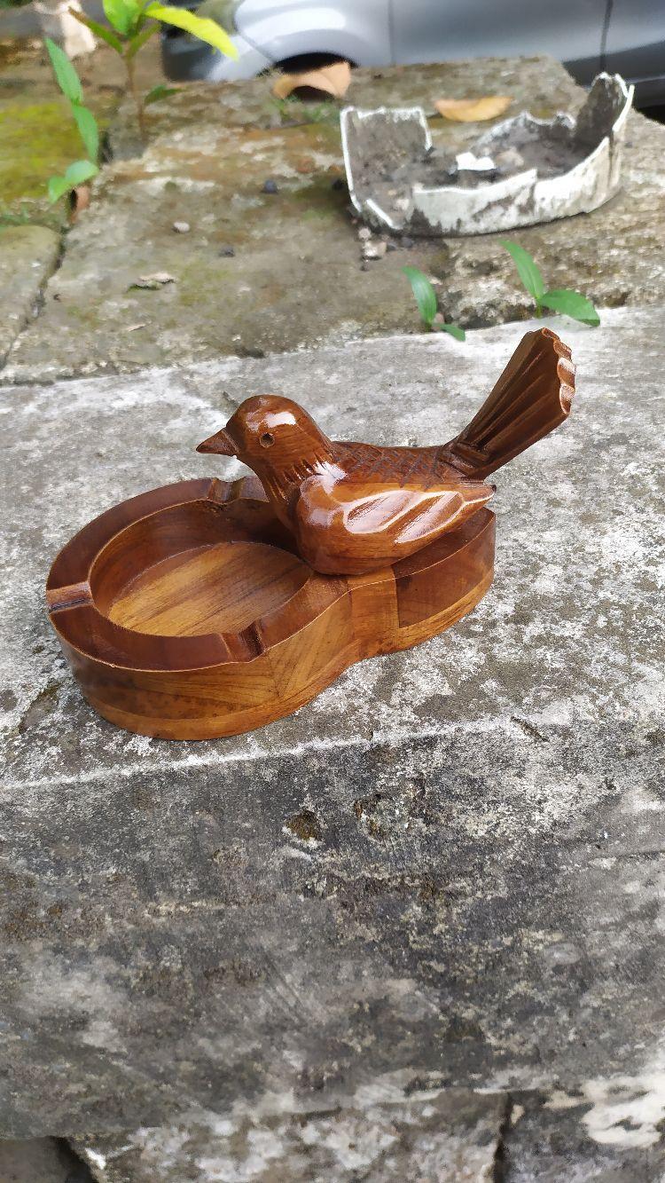 asbak burung kicau, asbak kayu jati, asbak estetik