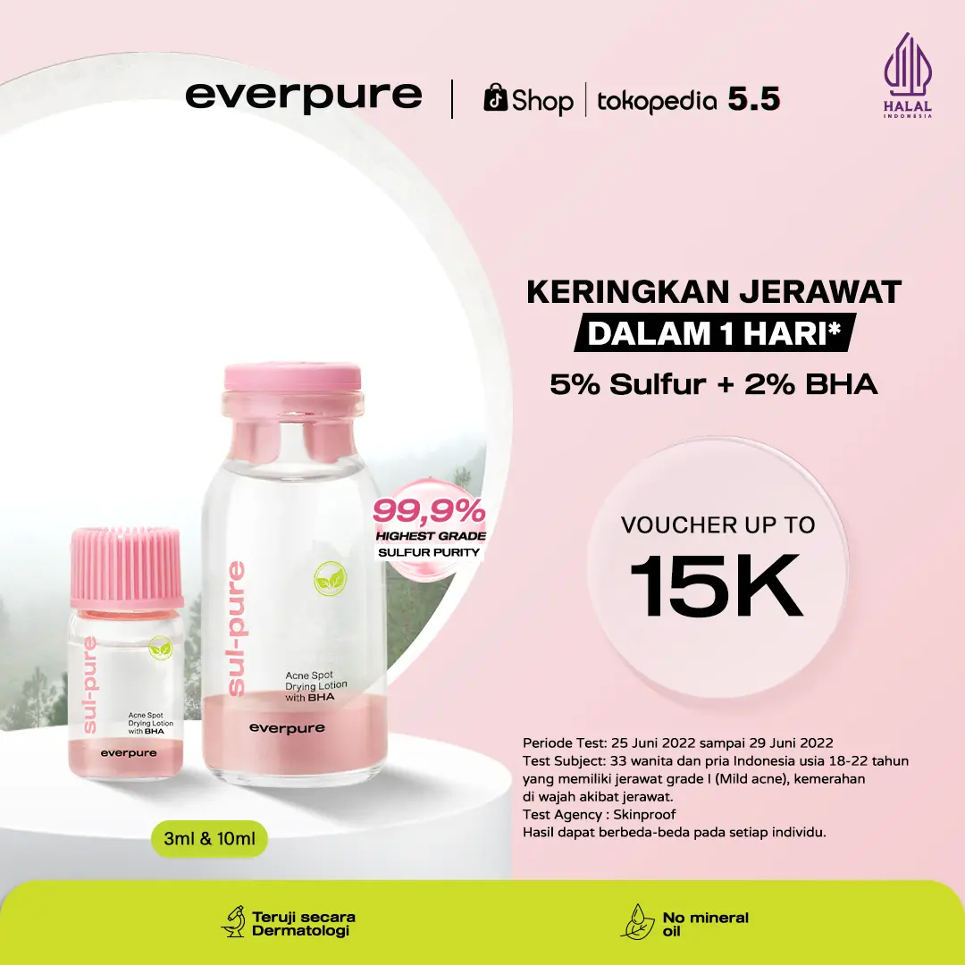 EVERPURE  Sul-pure Acne Spot Drying Lotion with BHA - Obat Totol Mengeringkan Jerawat Dalam 1 Hari Dengan Sulfur & BHA [BPOM] 3ml, 10ml, 20ml