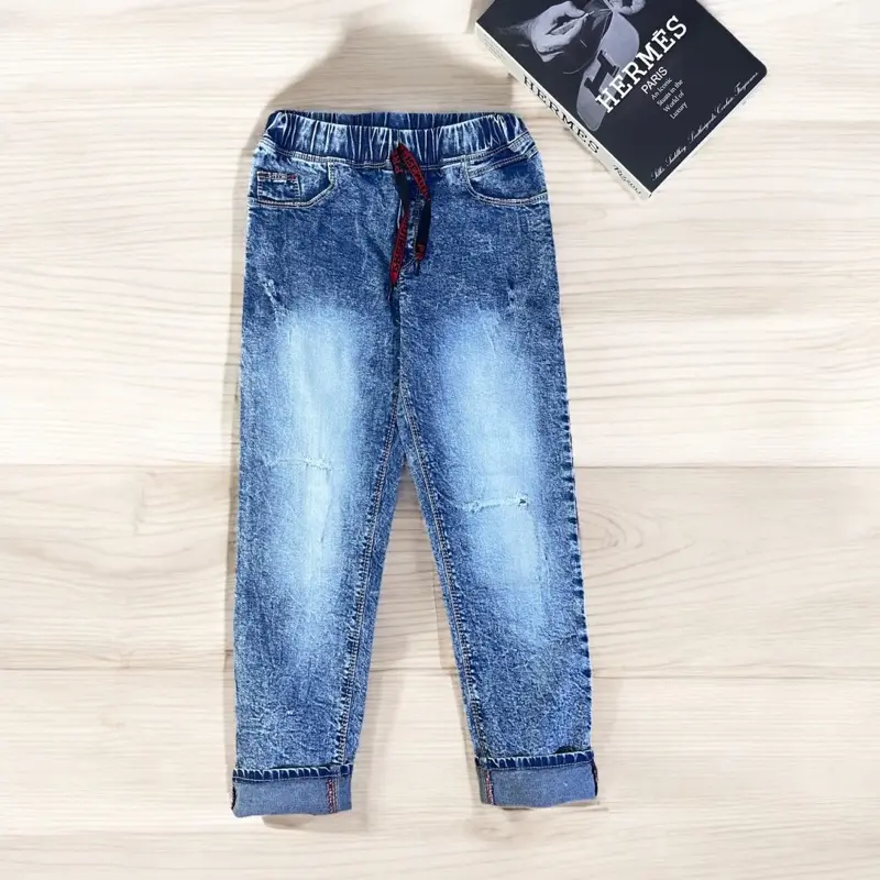 Celana Jeans Anak Sobek Tembus Pinggang Karet Soft Jeans Melar Size 1-13Tahun - Trendy dan Fashionable dengan Model Sobek Lutut Tembus dan Dilengkapi Laser Pakaian 2