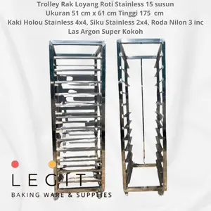 Trolley Rak Loyang Roti Stainless 15 susun I Trolley Bakery Stenliess Ukuran 51 cm x 61 cm Tinggi 175  cm Las Argon Super Kokoh