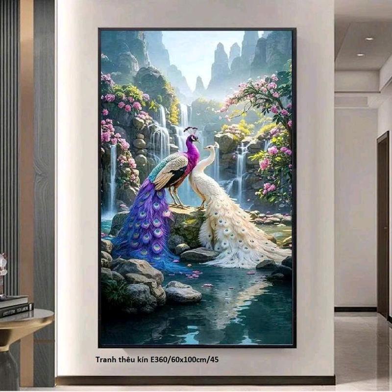 Tranh thêu chữ thập ĐÔI CÔNG phu thê viên mãn mẫu mới E355-100x60cm thêu kín tranh chưa thêu handmade diy