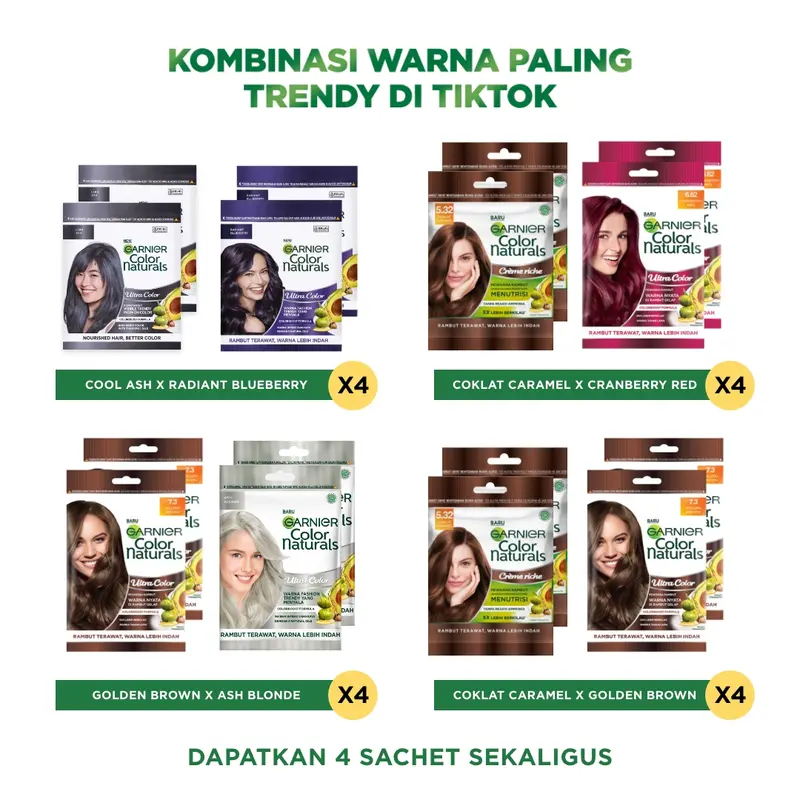 Garnier Color Naturals - VIRAL TIKTOK Cat Rambut isi 4 sachet (BISA MIX LEBIH HEMAT) - Semir rambut - Pewarna rambut - lebih murah 0