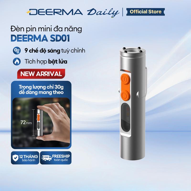  Đèn pin mini Deerma SD01 đa năng 2in1 9 chế độ sáng linh hoạt sạc Type-C an toàn - Bảo hành 12 tháng 