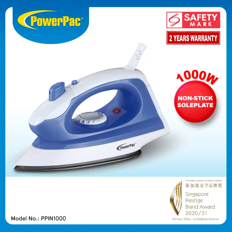 PowerPac Dry Iron with Spray and Non Stick Plate 1000 watts (PPIN1000)