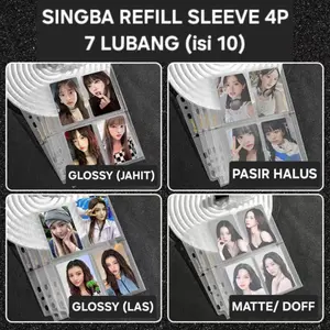 [ ONE SIDED | READY ] SINGBA REFILL SLEEVE 4P / 4 POUCH 7 LUBANG ( ISI 10PCS ) ( untuk binder a5 A5 bisa untuk 6 ring )  [ Glossy / Clear jahit , Las | Matte / Doff | Pasir Halus / Tekstur / Frosted | Sekat / Divider ] Kpop