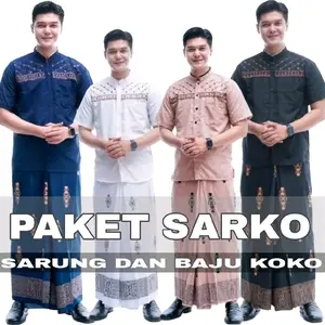 SETELAN SARKO Sarung Dan Baju Koko Lengan Pendek Motif Bordir jasuke Kurta Muslim Dewasa Katun