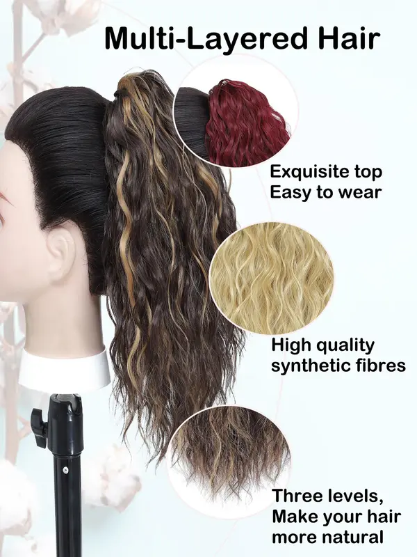 18 Inch Long Wavy Ponytail Extension, Natural Fluffy Claw Clip Synthetic Ponytail Extension, Synthetic Hairpiece Wigs for Women, Clip Hair Extensions, Ponytailwig 3