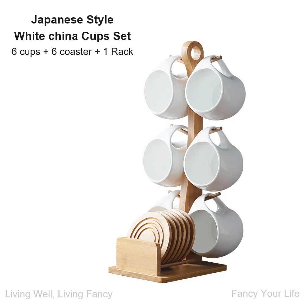 Japanese Style Ceramic Cup Saucer Tea Set 6 Pieces