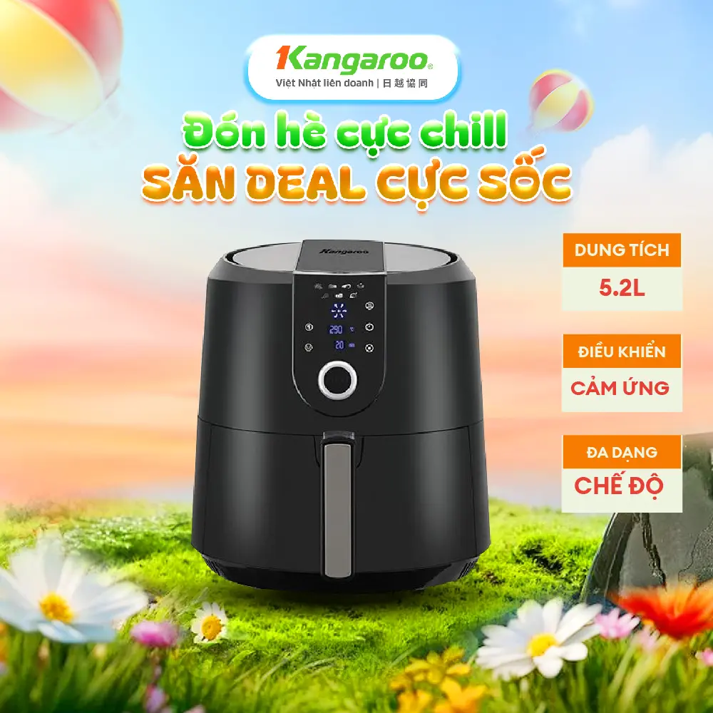 [ L ] [ GIÁ SIÊU HỜI ] Nồi chiên không dầu điện tử 7 lít (Dung tích lòng nồi 5,2 lít) Kangaroo KG55AF1A, công suất 1800W.