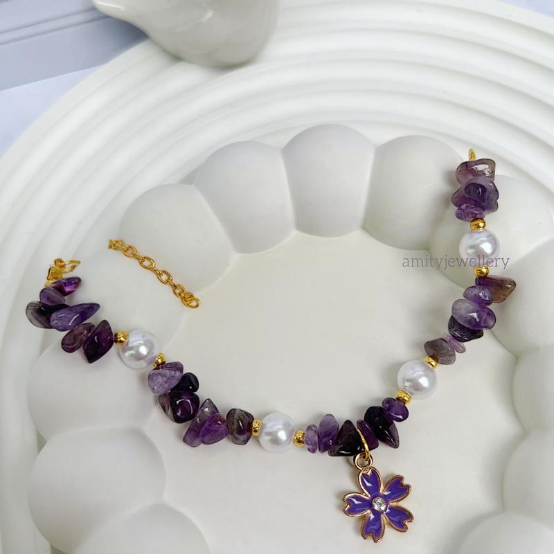 Gelang Manik Batu Ungu Aesthetic / Gelang Korea 1