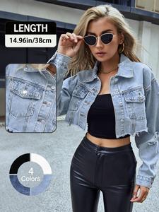 Chamarra de mezclilla a la moda para mujer, ropa de abrigo casual de manga larga para uso diario, ropa de damas para todas las estaciones, abrigos