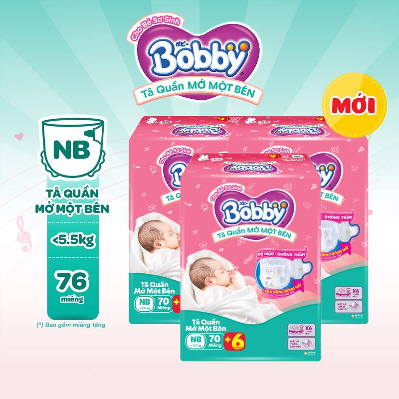 [COMBO 3] Bobby Tã/bỉm quần Mở Một Bên size NB70+6/S80/S-M 62 miếng