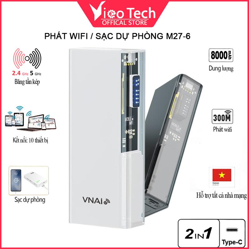 Cục phát Wifi thông minh từ sim 4G Có 2 Băng tần Model M27-6 kết hợp sạc dự phòng 8000mAh Bộ phát Wifi 2 Băng tần 2,5Ghz và 5,8Ghz 