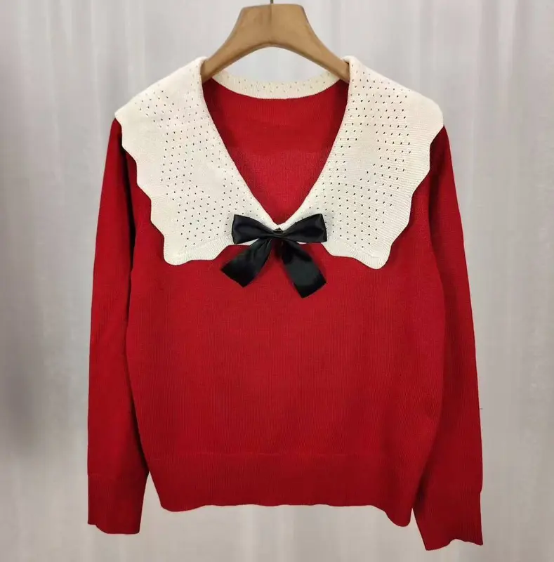 GS - Blouse Rajut Kerah Sailor Variasi Pita Lucu | Baju Lengan Panjang Pakaian Wanita Korean Fashion | Polos Kerah baby Kerah Korea | Rajutwear Knit wear 6