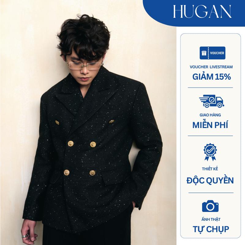    BÁN CHẠY  Áo Blazer thiết kế nam chất liệu dạ tweed ánh sa đính 6 cúc hơn kim HUGAN STORE HG12 