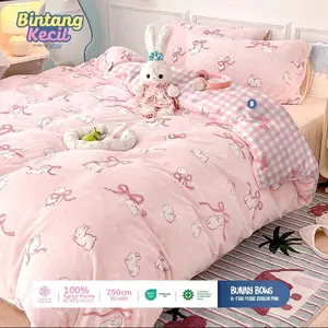 Inesprei - Sprei Set Motif Bunny Bows Bedding Minimalis SpreiHomemade Bantal Guling  Karet Sarung Tali