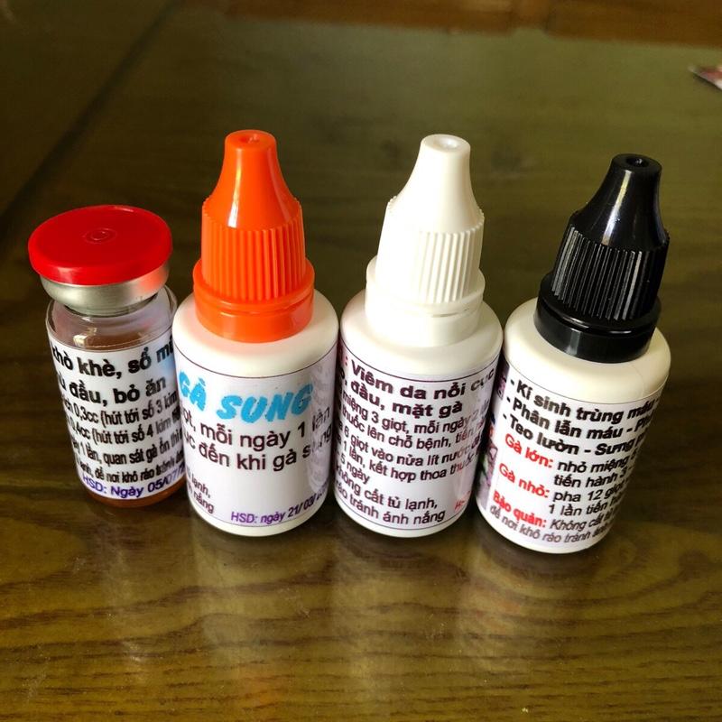 Thắng Bình Định : 4 chai khò khè sổ mũi sưng phù đầu - gà sung thuốc bổ - kí sinh trùng máu cù rù teo lườn phân xanh trắng loãng - viêm da nổi cục tại đầu mắt gà ...
