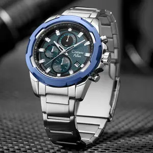 Cristiano Aillen Jam Tangan Pria Analog 8888 Rantai Stainless Steel Chronograph Kaca Sapphire Water Resistant 3 ATM Watches Waterproof