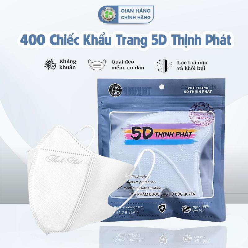 400 Chiếc Khẩu Trang Thịnh Phát 5D Trắng Kháng Khuẩn Kháng Giọt Bắn Mềm Mịn Ôm Sát Khuôn Mặt