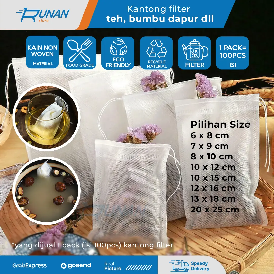Kantung Teh Tea Bag Filter 100pcs Saringan Teh Herbal Rempah