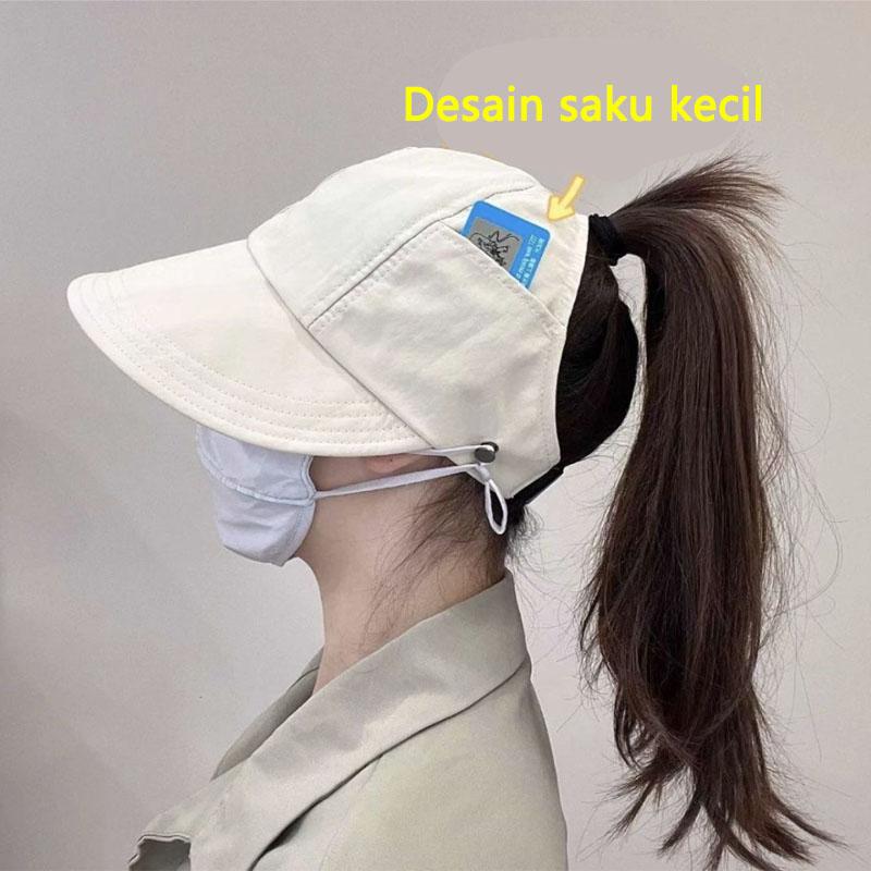 Product Introduction of Topi Wanita Matahari Lipat Mencocokkan Masker Tabir Surya Topi Pantai Anti Uv Kuncir Kuda 3