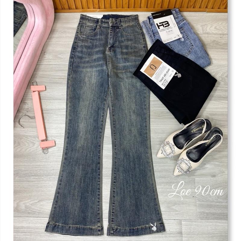 90cm-S M L XL 2XL Quần Jeans Nữ Ống Loe 9 Tấc Thêu Thỏ Full Màu Jeans QC CC Women Pants