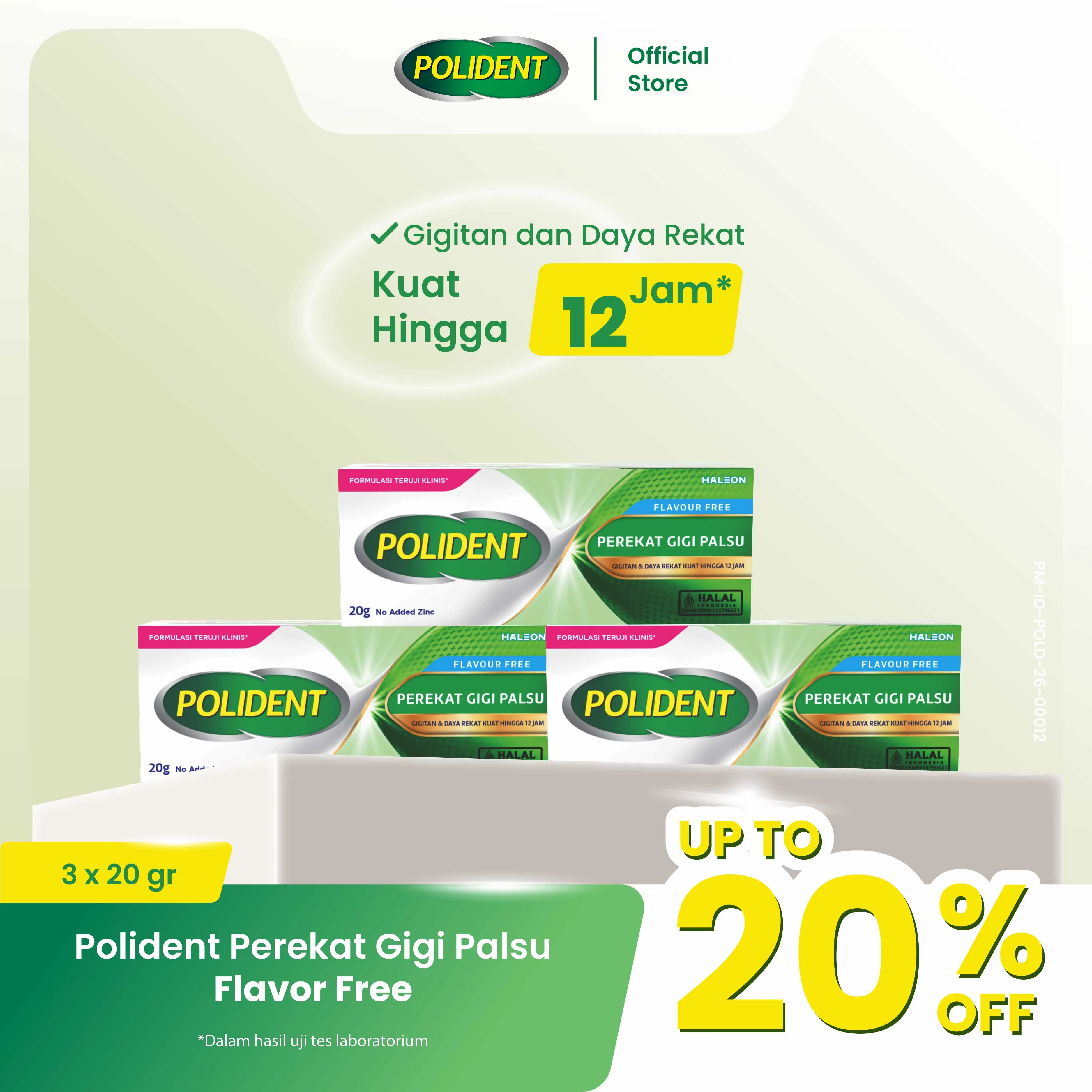Polident Perekat Gigi Palsu Flavor Free 3x20gr - TRIPLEPACK