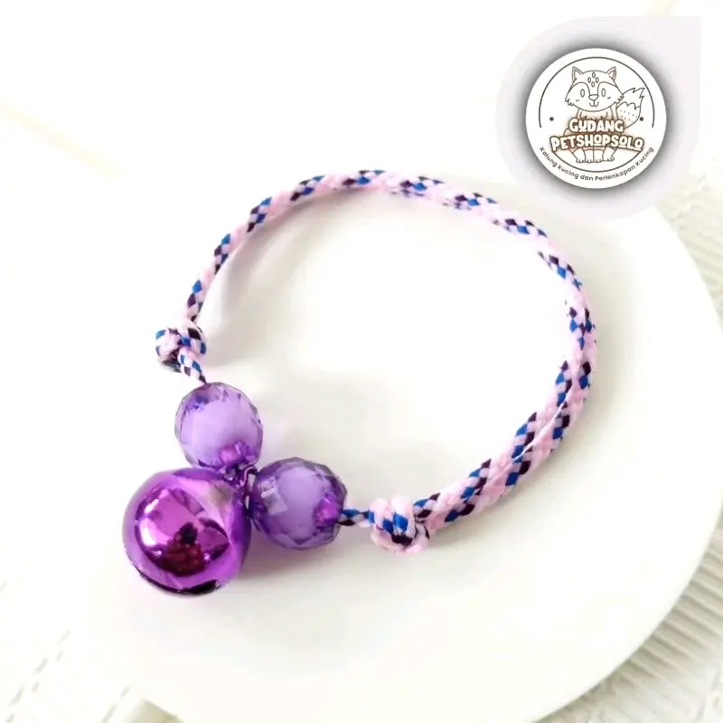 kalung kucing tali perusik variasi manik lonceng 14mm 5