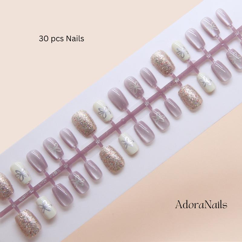 AdoraNails - [Koleksi Cat Eye 30 pcs] [NO BOX GRATIS LEM JELLY] Kuku Palsu / Kuku Palsu Cat Eye / Nail Art Daily Elegan Model Baru 30 pcs dan Lem Jelly untuk Wisuda Wedding Acara Cat Tangan Polish Tempel 3