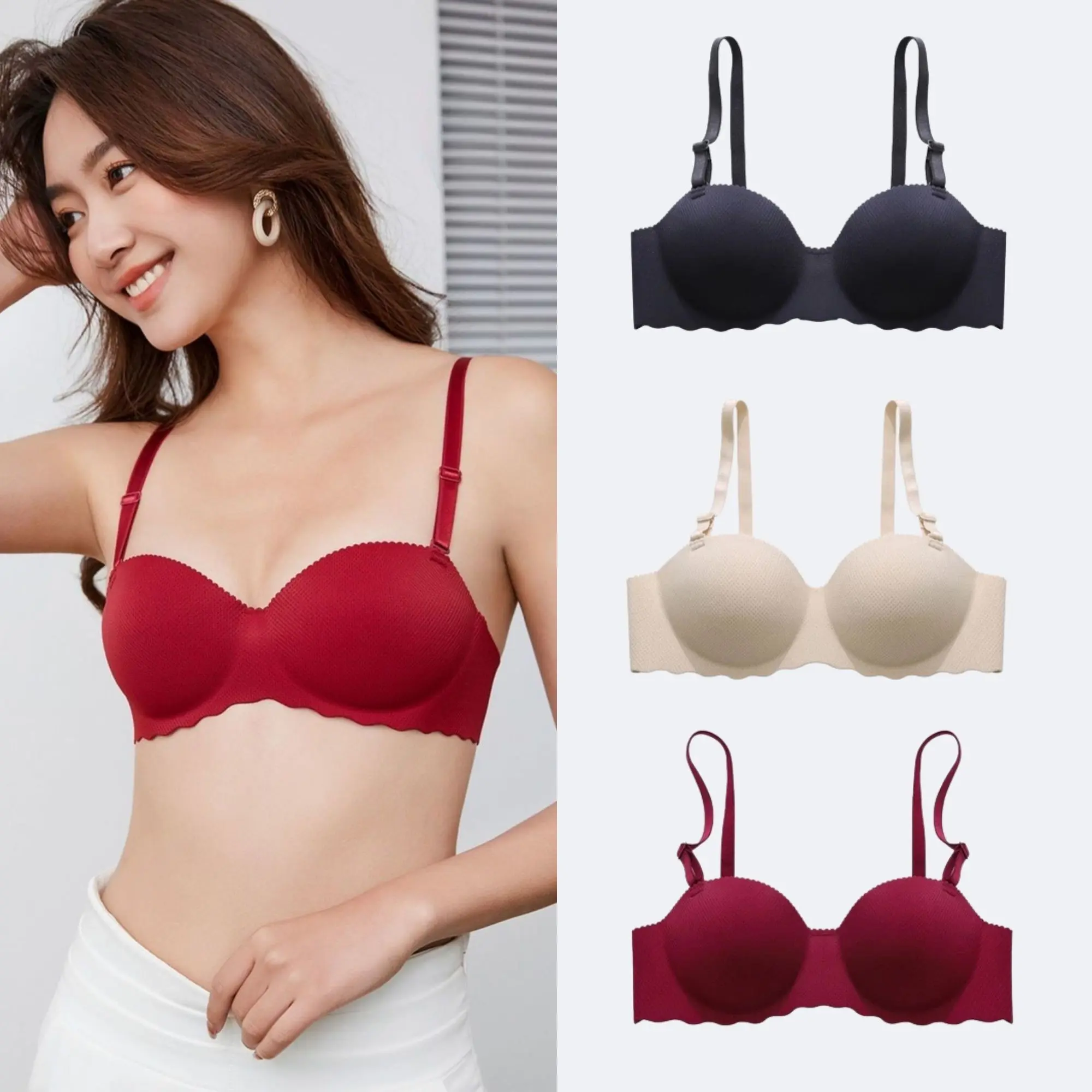 Combo 3 áo lót su Nữ đệm bàn tay 3 phân không gọng- Áo Ngực Su Không Gọng Có Mút Đệm Bàn Tay, Ngàn Lỗ Thông Hơi, Gom Quả Chống Xệ - VALICA A489