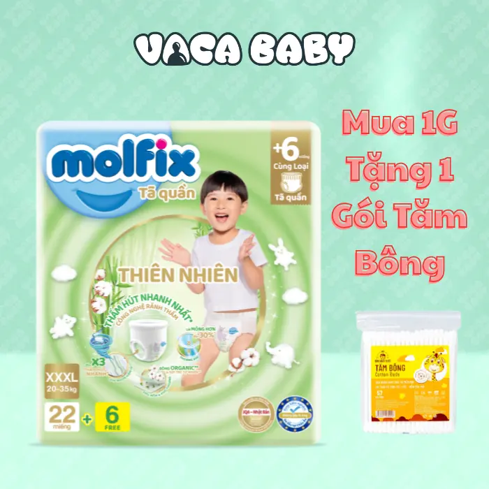 Tã/Bỉm Molfix Organic Thiên Nhiên Thổ Nhĩ Kỳ Size Lớn Nhất XXXL22+6 Miếng Dành Cho Bé 20-35kg Women Nữ Với Lớp Dẫn Thấm Siêu Khô Thoáng Và Thiết Kế Chống Tràn Kép Đặc Biệt ta  lot 0