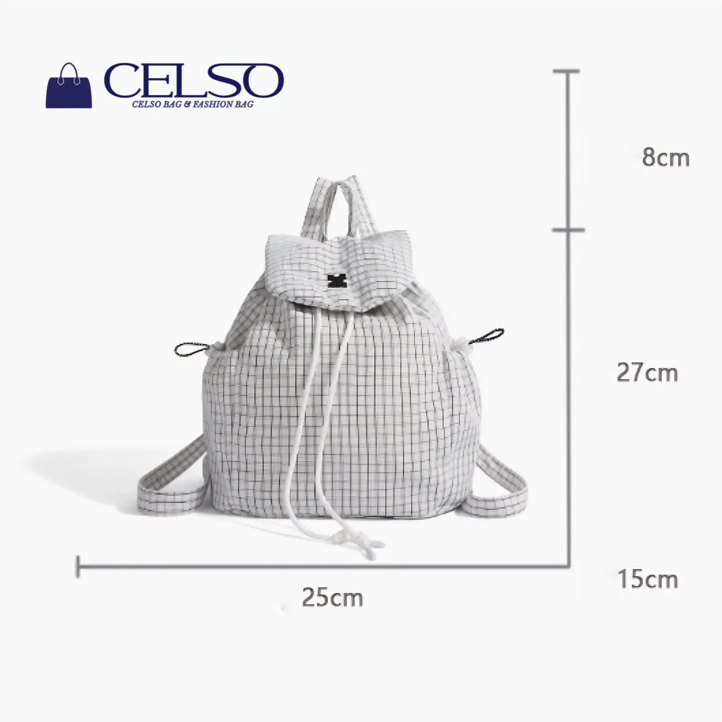 Checkered Canvas Backpack Purse for Women, 20L Capacity, Water Resistant Daypack CELSO Korean Checkered Canvas Backpack Women Casual Shoulder  main image 2