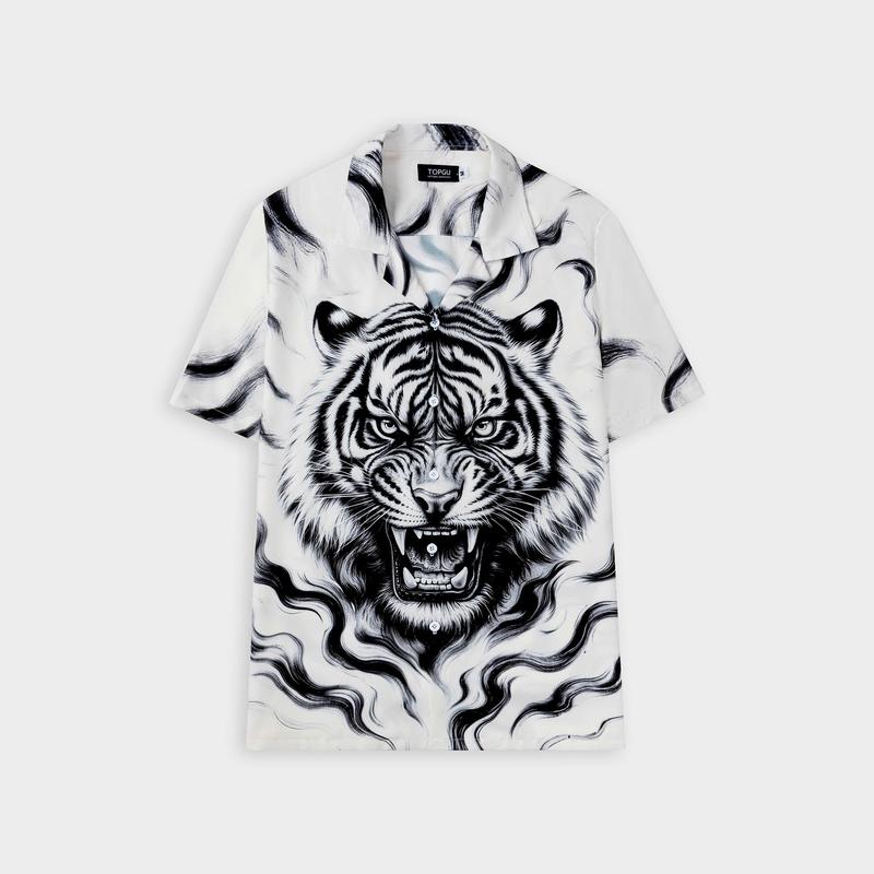 Áo sơ mi Mặt Hổ | Sơ mi hoa tiết TOPGU  vải lụa thoáng mát,Mát lạnh hè này | Form rộng, Unisex | Chất đẹp – Mặc là mê cổ V