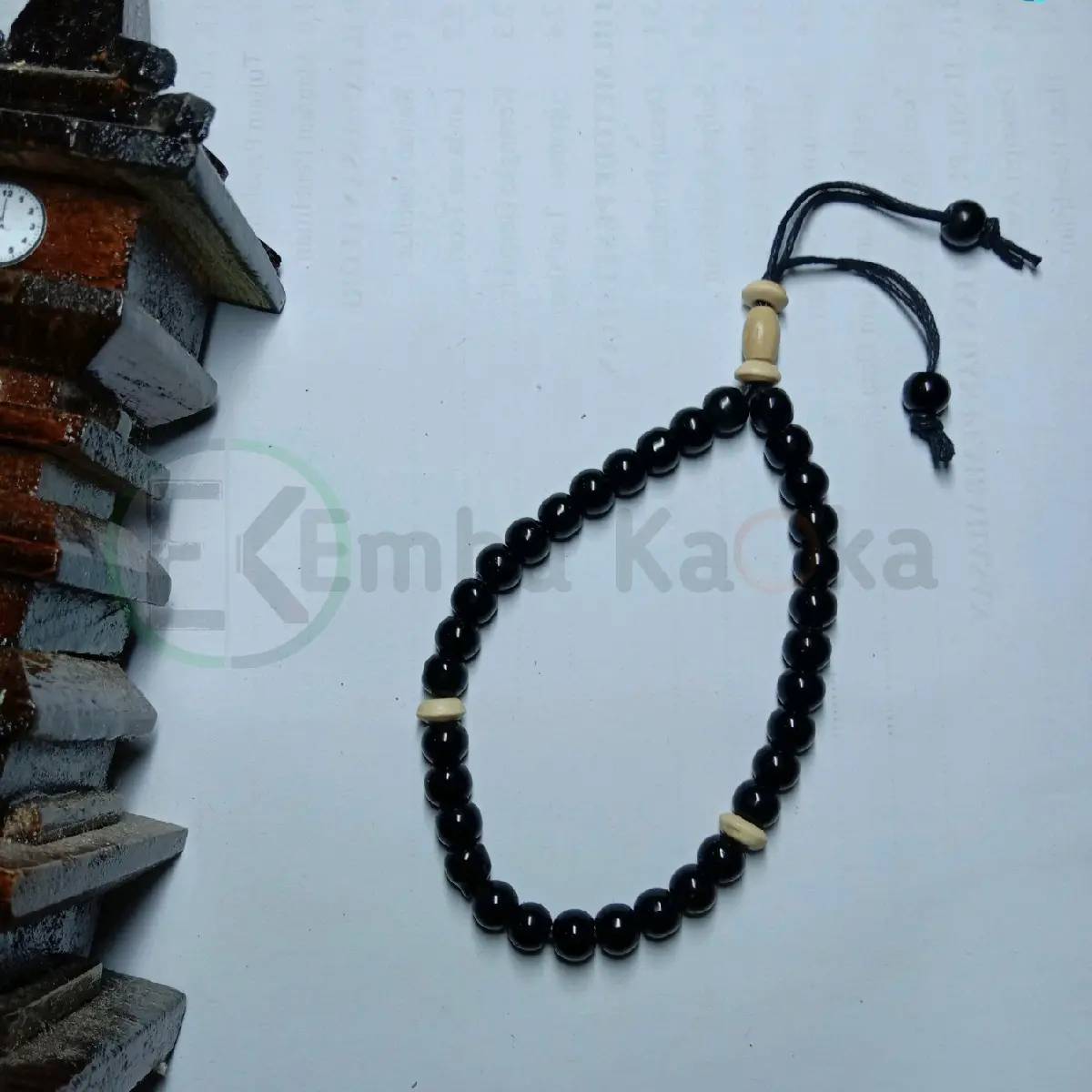 Gelang tali batu hitam imitasi TASBIH kepala putih 33 butir Bracelets