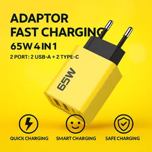 Kepala Charger 4IN1 2 TypeC 2 USB A 65W Max Fast Charging For Android Iphone Adaptor Charger fast charging Batok Charger 65W Adaptor Charger Fast Charging Kepala Charger Fast Charging USB Type C Pengisian Cepat