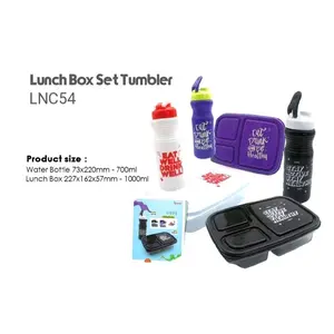 Tempat Makan Kotak Bekal Lunch Box set 3  Sekat 1000 ML Souvenir Ulang Tahun Anak Dan Botol