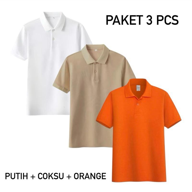 Paket 3 Pcs Kaos Polo Shirt Kerah Polos / Kaos Polo Pria Lengan Pendek / Kaos Seragaman 1