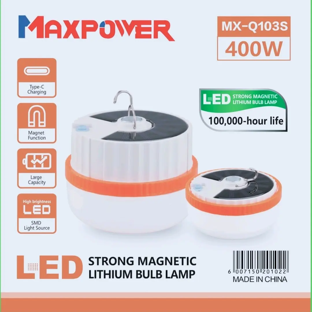 Lampu emergency gantung maxpower camping lamp lampu tenda LED 300 watt dan 400 watt 3 mode cahaya charger tipe C tahan hingga 6-8 jam