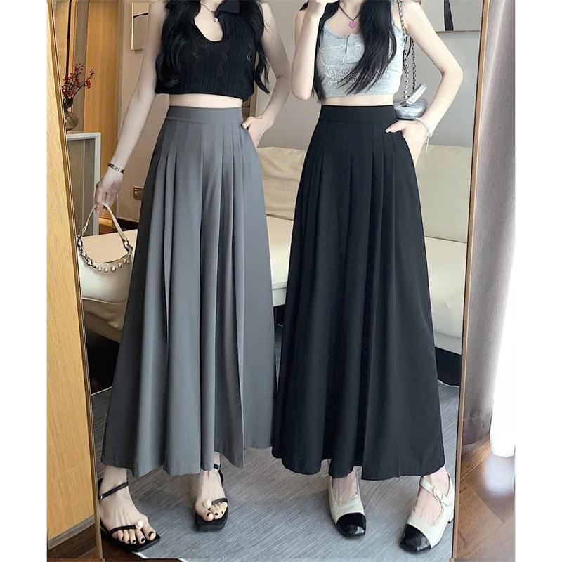 (Tặng Quà Khi Mua)Quần ống rộng giả váy (CÓ BẢN NẤM) xếp ly dáng dài quần Vải Lưng Cao, chất mềm mịn mát